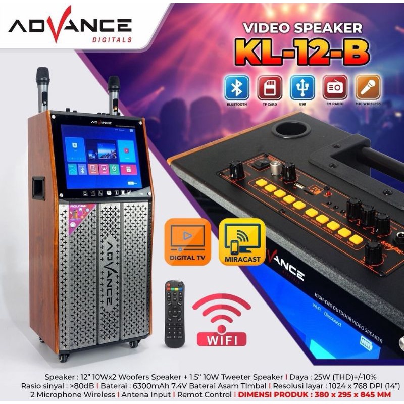 Speaker Advance Portable KL-12B Layar 14&quot; Free Mic