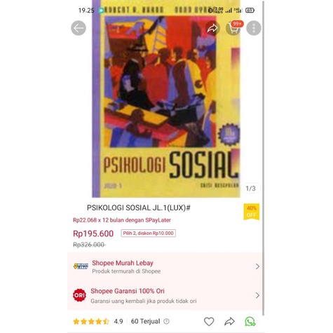 

BUKU PSIKOLOGI SOSIAL JL.1 (JUAL RUGI GAPAPA KARENA SALAH BELI) BUKU MASIH SEGEL