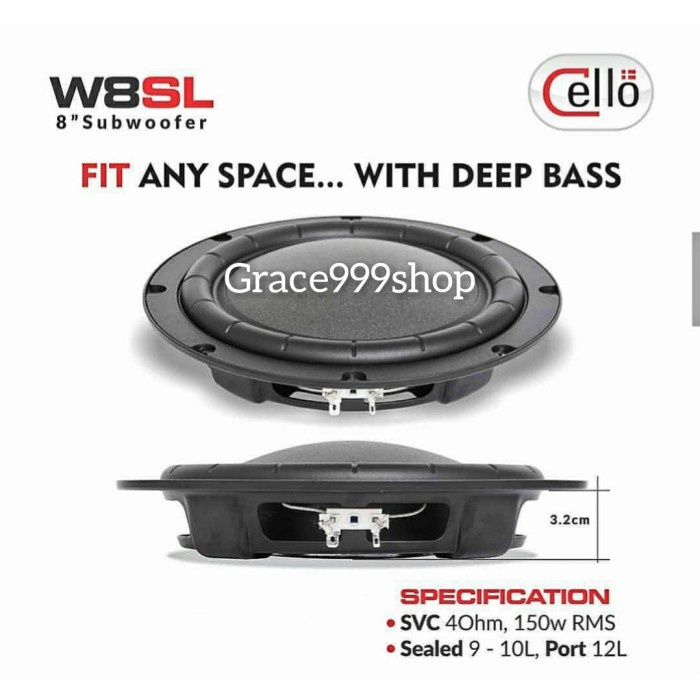 {AbdiStore} Subwoofer Cello 8inch W8SL Slim Original Cello Berkualitas
