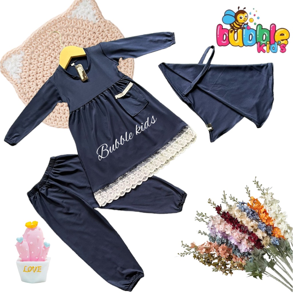 baju anak perempuan one set Alena 3in1 0-2 tahun pakaian anak perempuan | setelan anak perempuan biru