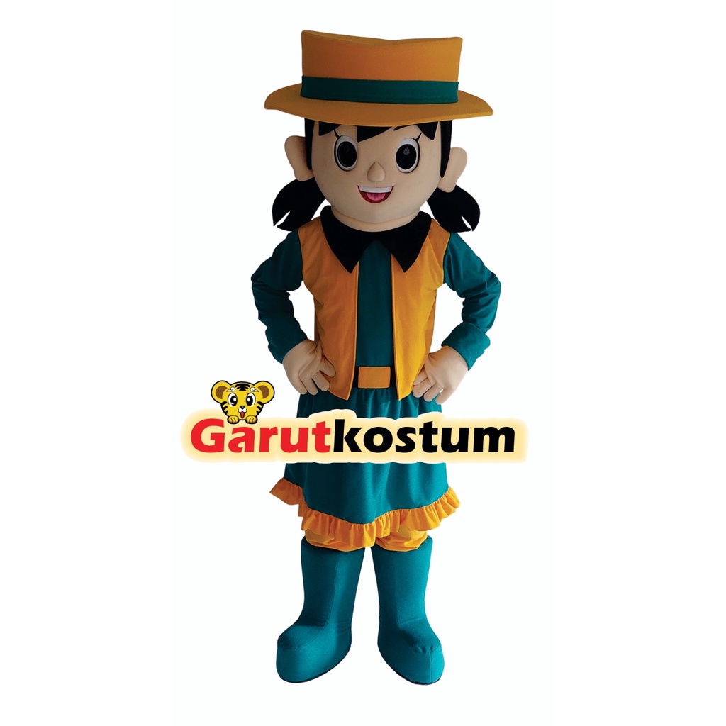 Kostum maskot badut shizuka koboi hijau dewasa setelan lucu karnaval