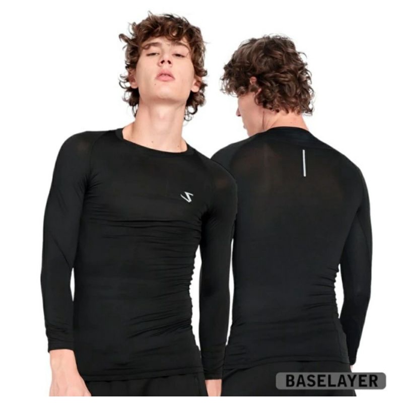 Atasan Olahraga Pria Baselayer Long Sleeve BIG Size XXXXL Manset Atlet Renang GYM Fitness Super JUMBO Hitam