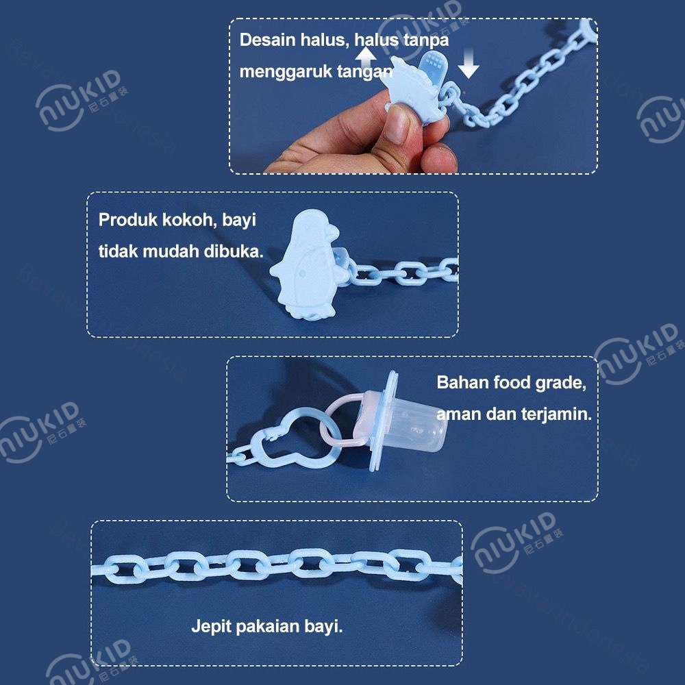 NIUKID KLIP RANTAI PENJEPIT DOT BAYI RANTAI DOT BAYI TALI GANTUNGAN EMPENG PACIFIER HOLDER CHAIN