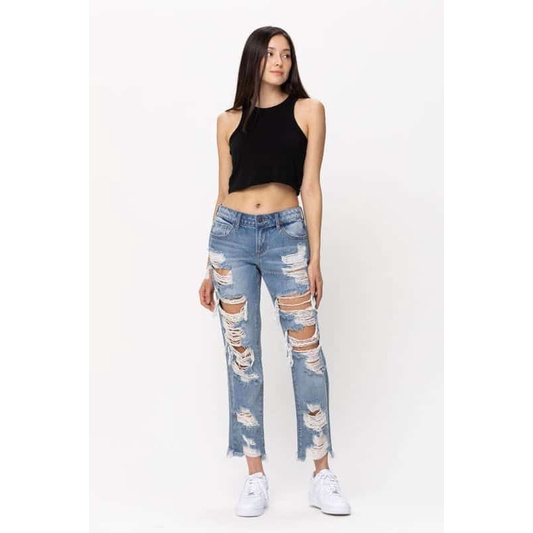 Celana Jeans CELLO Ripped Mid Rise Destroyed Boyfriend/ Skinny Jean Original Branded