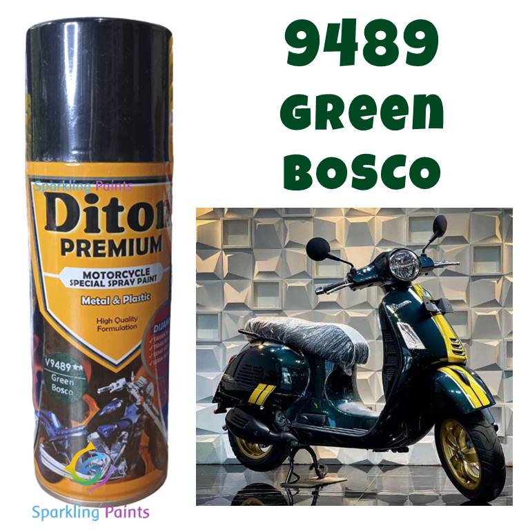 Pilox Diton Premium Vespa Green Bosco 9489 400ml Warna Hijau Tua Gelap Metalik Kilap Pespa 9489**