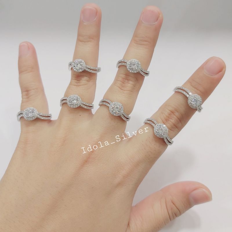 CINCIN PERAK ASLI SILVER 925 LAPIS EMAS PUTIH MODEL BULAT GELOMBANG - PERHIASAN PERAK WANITA ASLI