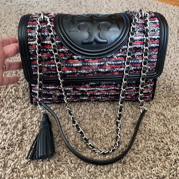 Tas TB Fleming Tweed Tory Burch Fleming Embroidered Convertible