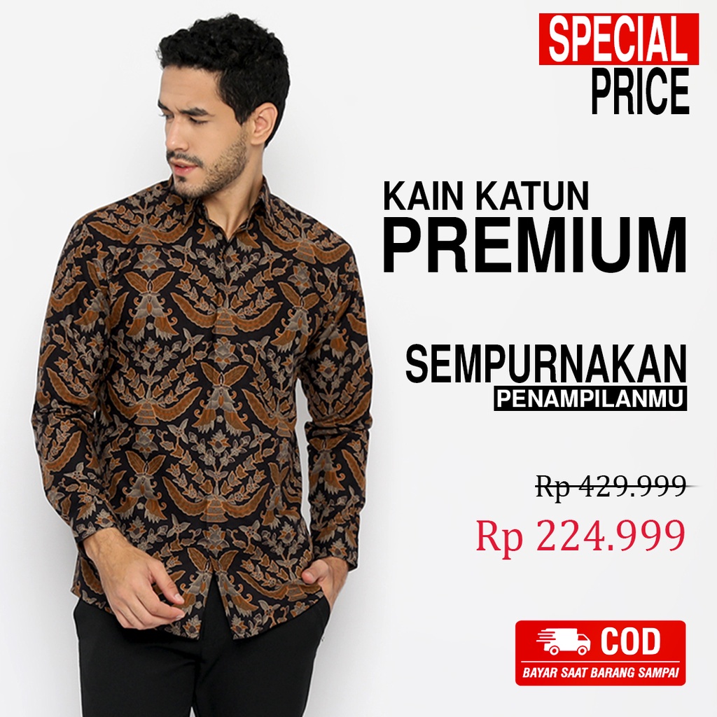 BATIK PRIA LENGAN PANJANG Kemeja Hem Slimfit Premium Warna Hitam 721094 CAP 72 - Baju Kemeja Atasan Pakaian Setelan Batik Pria Cowok Laki Laki Remaja Keluarga Kantor Lengan Panjang Modern Slimfit Slim Fit Premium Kekinian