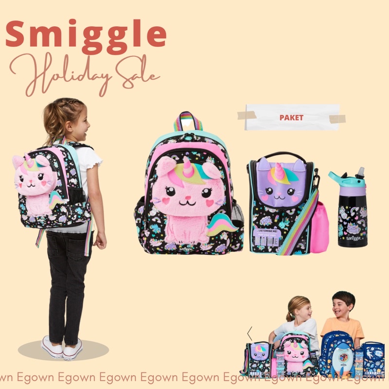 Kado Anak Smiggle Original Backpack Sky hi junior Bright Side Trolley Disney Dash Rainbow Lunchbag B