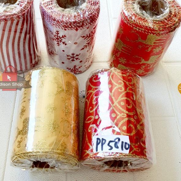 

Pita Natal Rol Besar 10m Hiasan Parcel Dekorasi Pohon Natal Pita Kain