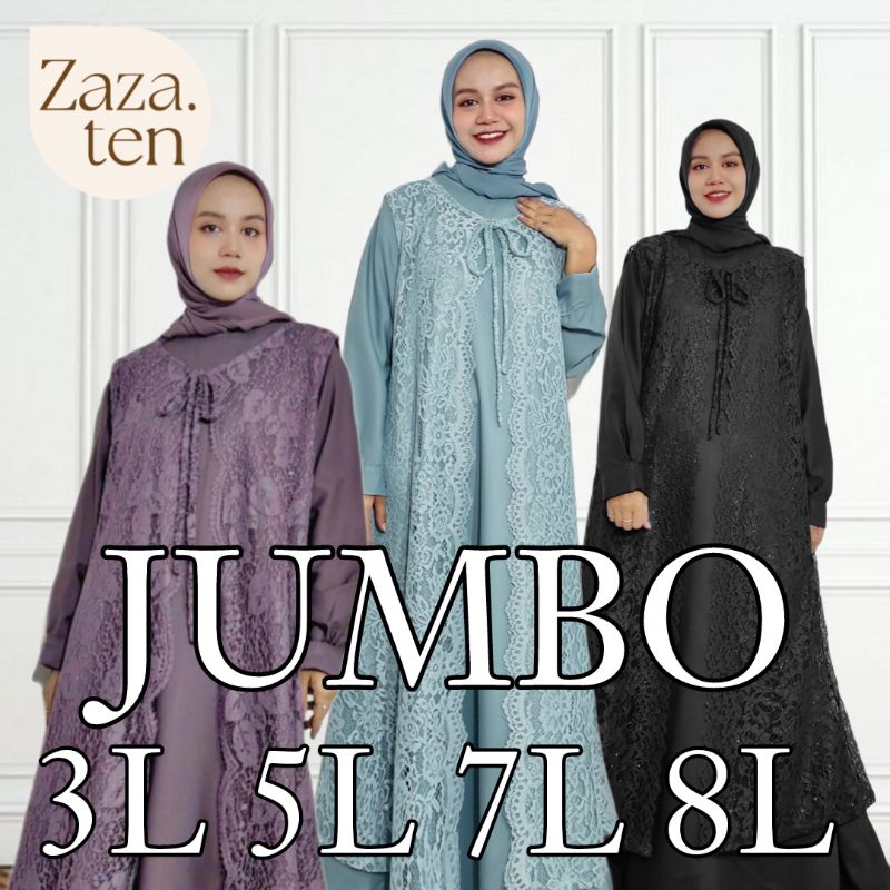 Gamis Brukat JUMBO Set 2 In 1 Inner + Outer Mix Katun Toyobo Polos Brukat Gamis Lumia / Ukuran Xxl X