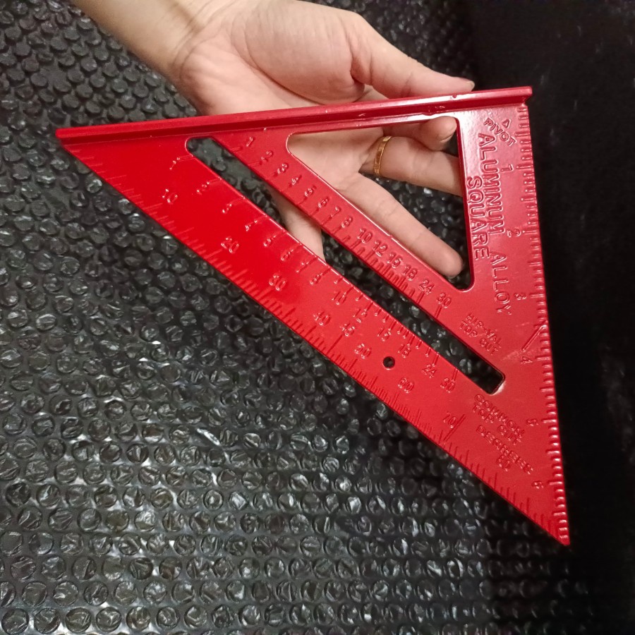 Penggaris tukang siku segitiga/ speed square 7 inc woodworking merah