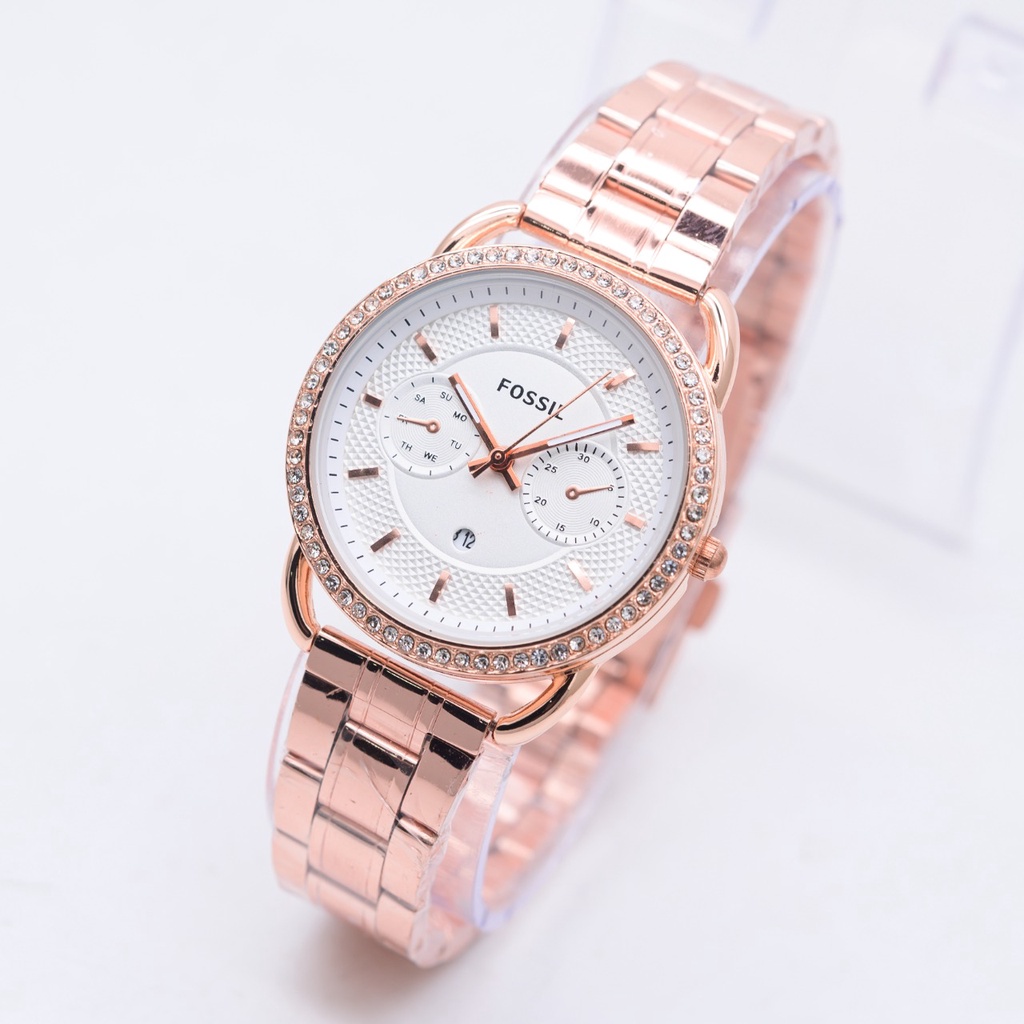 Best Seller  Jam Tangan Wanita Fs Tali Rantai Chrono Hiasan Tanggal Aktif Fx-2170HB Free Box & Bater