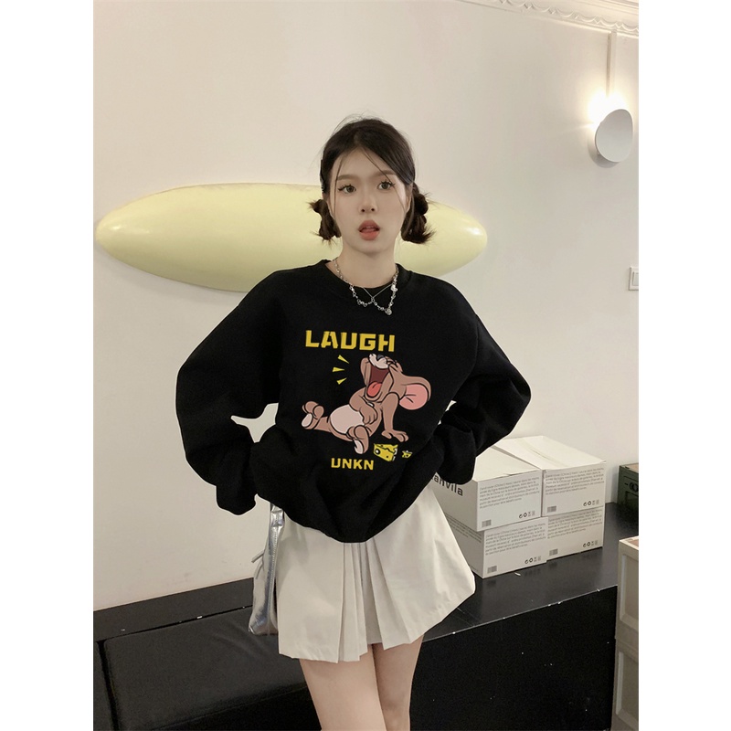 EUNII Sweater Lengan Panjang Cute Jerry Cheese Korean Style/Hoodie Oversize/Baju Wanita/Switer Wanita