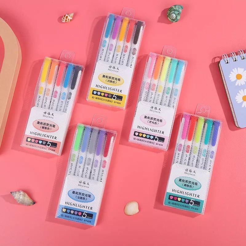 

5pcs Highlighter Marker Dual Tip Stabilo Look a Like Mildliner