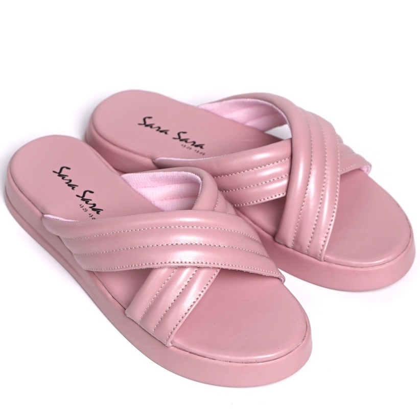 SARASARA YUK - Sandal Wanita Alas Sol Tebal Tinggi SARA SARA DORA Sendal Cewek Platform Wedges Kondangan Hak 2cm Model Silang 2 Size 36 37 38 39 40 Jalan Casual Santai Rumah Slop Warna Pink Soft Selop Original Kekinian Terbaru Shoes Mall Official Store