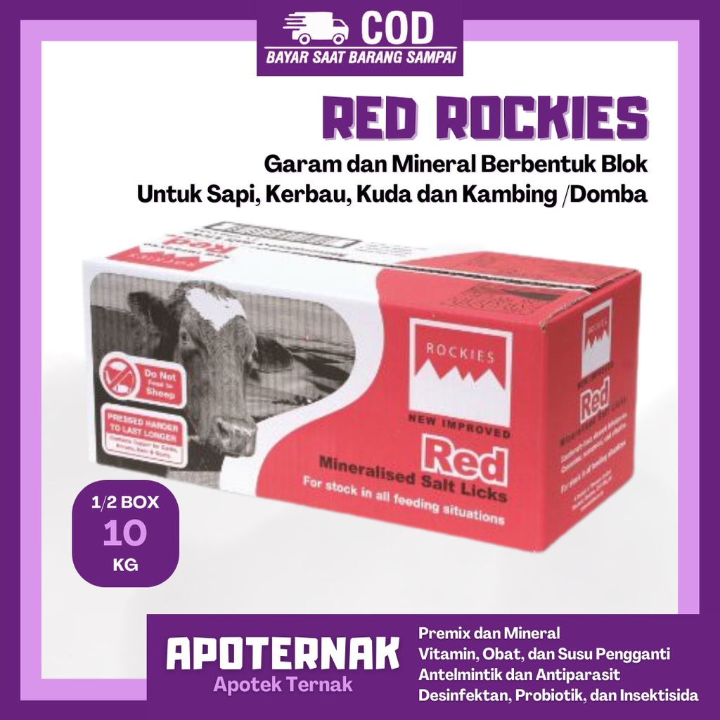 Mineral Blok RED ROCKIES 10 kg | Mineral Sapi Kuda Kerbau Kambing Domba | ROCKIES Tithebarn