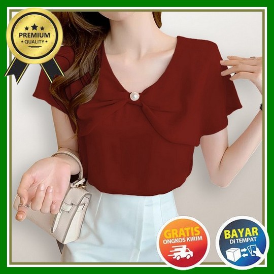 Rukaya Top Blouse Atasan Wanita Ceruty Terbaru Korean Style Import Kekinian 2022 Viral Mewah Elegant