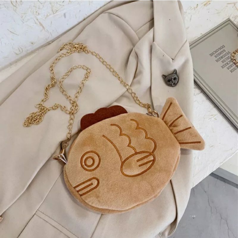 dem_sare / DS1177  KOIIE Tas Selempang Boneka ikan Tas Bulu Lucu tali rantai Unik kekinian Tas bulu korean style