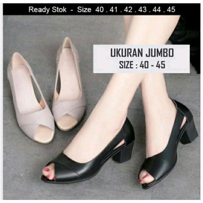 Sepatu Kerja Wanita Qeis.115 Black OVERSIZE JUMBO 40-45 Heels Kantoran Pesta Cantik KULIT