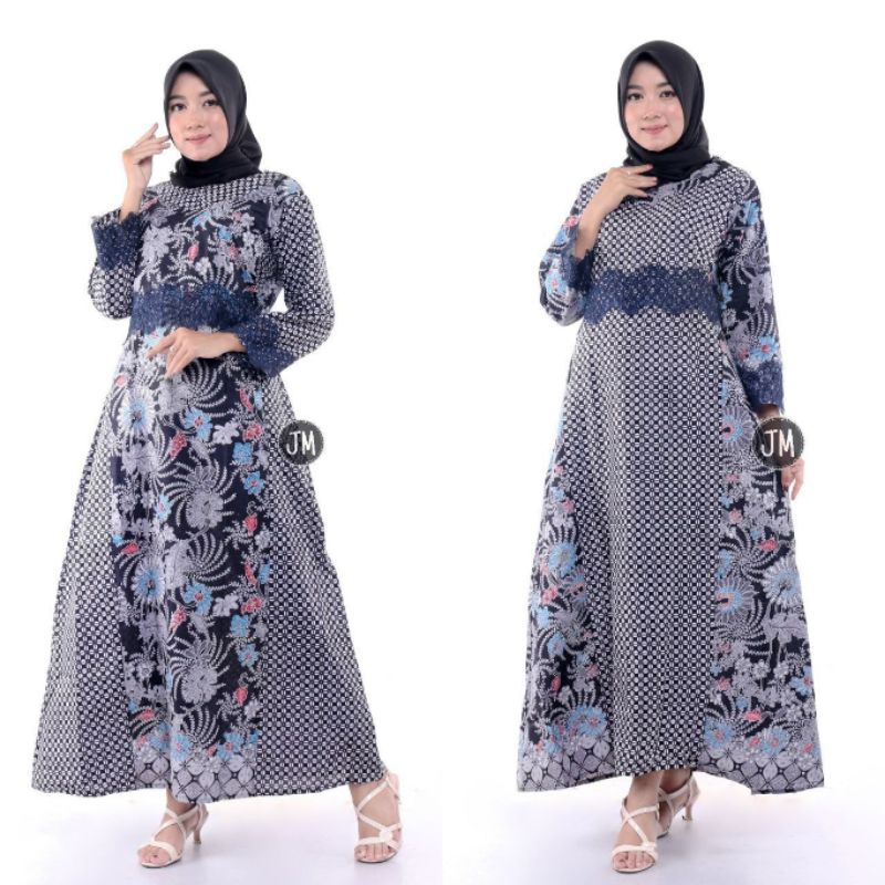 Gamis Batik Cardi Modern Kombinasi Renda Terbaru Kekinian