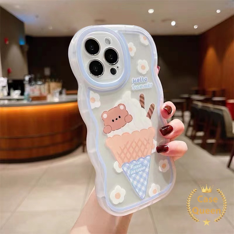 Kartun Es Krim Soft Case OPPO A17 A16 A54 A95 A96 A77s A52 A16s A17K A57 A74 A55 A7 A15 A16K A12 A1k A72 A5 A9 A53 A76 A3s A15s A5s Reno8 7 6 A12E Sarung Kupu Beruang Lucu