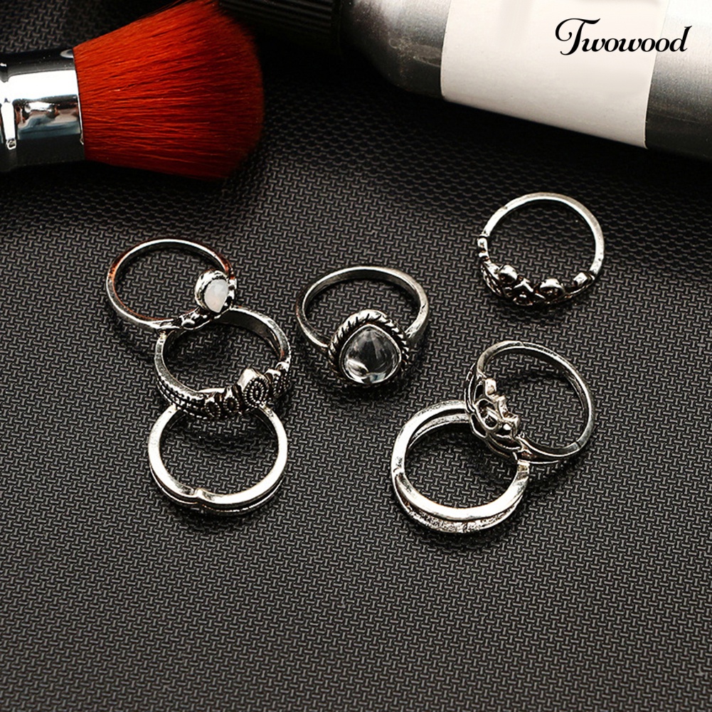 7 Pcs Cincin Knuckle Midi Desain Ukiran Bunga Teratai Tetesan Air Rongga Gaya Vintage Untuk Wanita