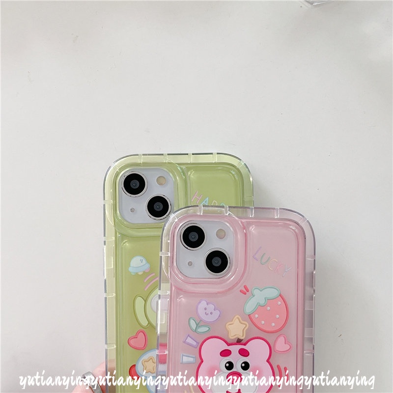 Soft Case TPU Motif Kartun Strawberry Beruang Kirby Untuk iPhone 11 13 12 14 Pro MAX XR 7plus 7 8 6 6S Plus X XS MAX