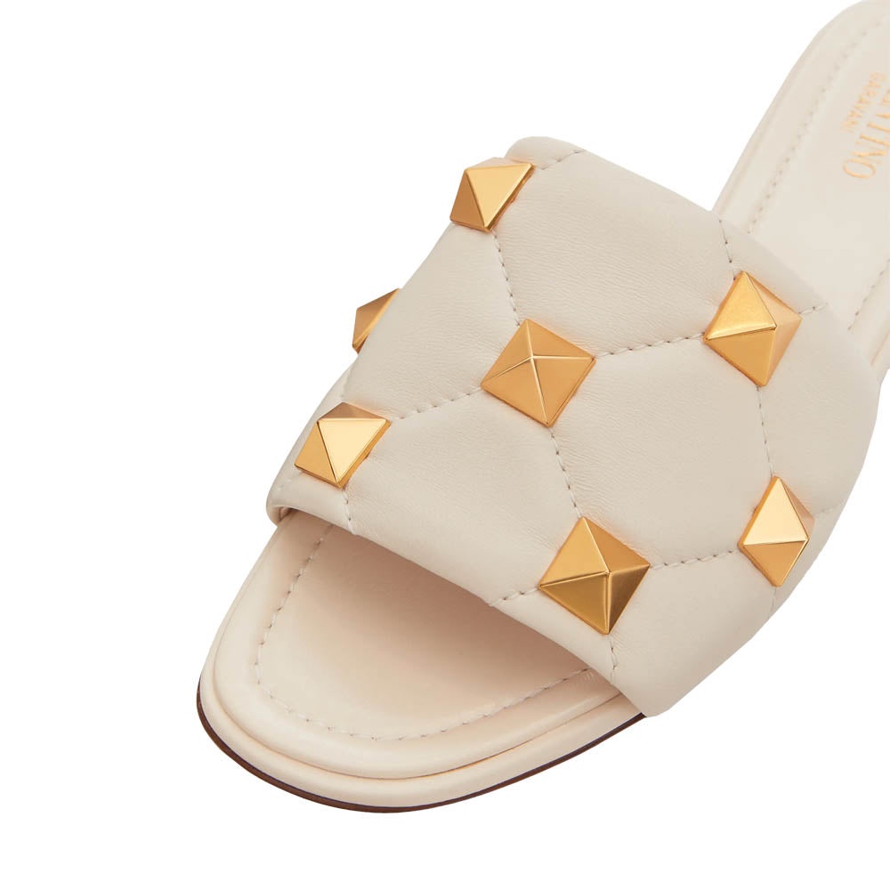 VLTN Garavani Roman Stud Slide Sandal In Quilted Nappa Light Ivory