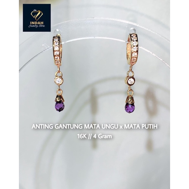 Anting gantung tetes air mata emas 70% / Anting drop tetes air mata ungu emas 70%