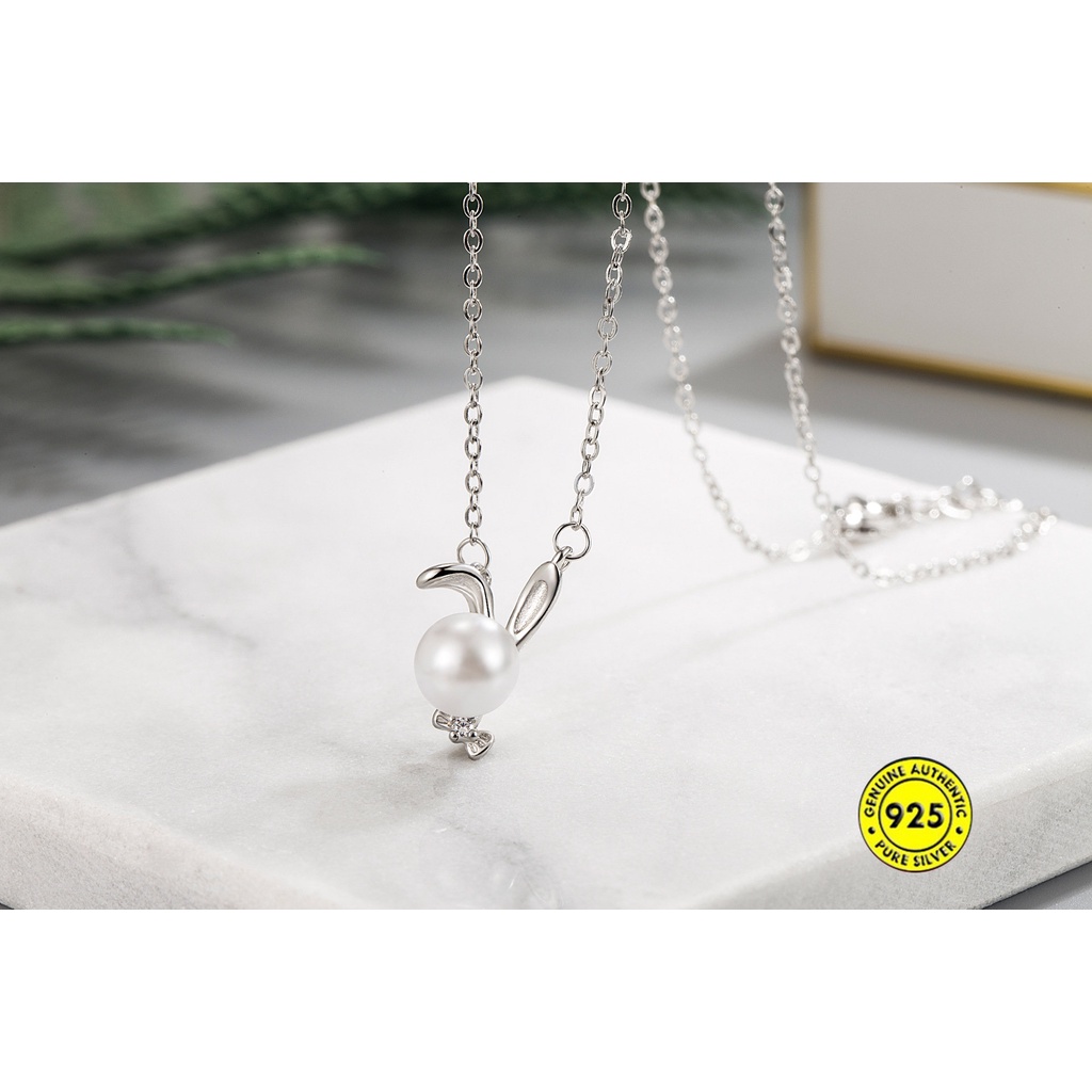 Kalung Rantai Bandul Kelinci Hias Mutiara Imitasi Untuk Wanita U1382