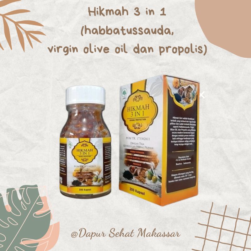 hikmah 3 in 1 (habbatussauda, virgin oil, propolis) meningkatkan kekebalan tubuh ready Makassar cod