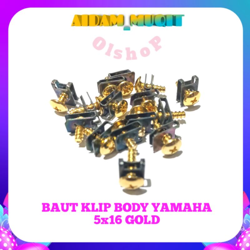 20 PCS BAUT GOLD KLIP YAMAHA BAUT KLIP MOTOR YAMAHA BAUT KLIP SKRUP BODY MOTOR YAMAHA BAUT BODY YAMAHA MIO NOUVO XRIDE JUPITER VEGA R MATIC NON MATIC UKURAN M5x16
