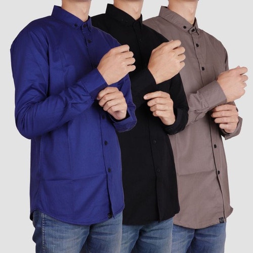 DICKER - Kemeja Pria Lengan Panjang Kasual Bahan Katun Linen Polos