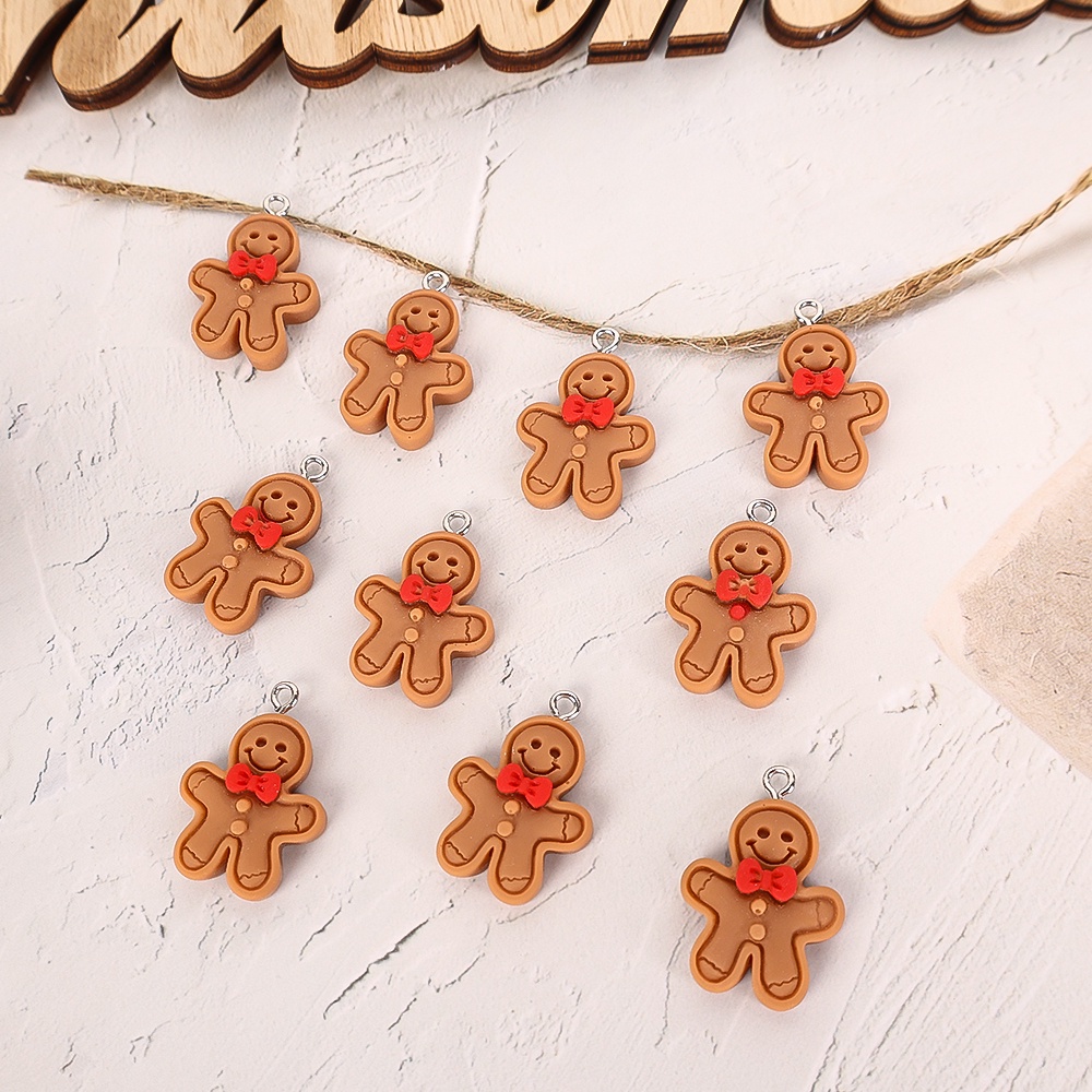 10pcs Liontin Bentuk Gingerbread Man Santa Claus Bahan Resin Untuk Membuat Perhiasan Anting Gelang Gantungan Kunci