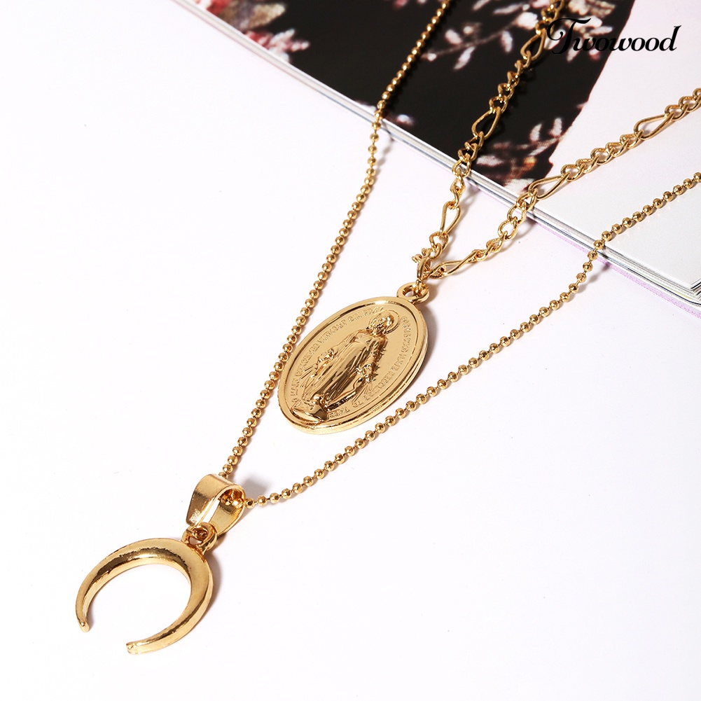 Kalung Rantai Multi Layer Bahan Alloy Dengan Liontin Virgin Mary