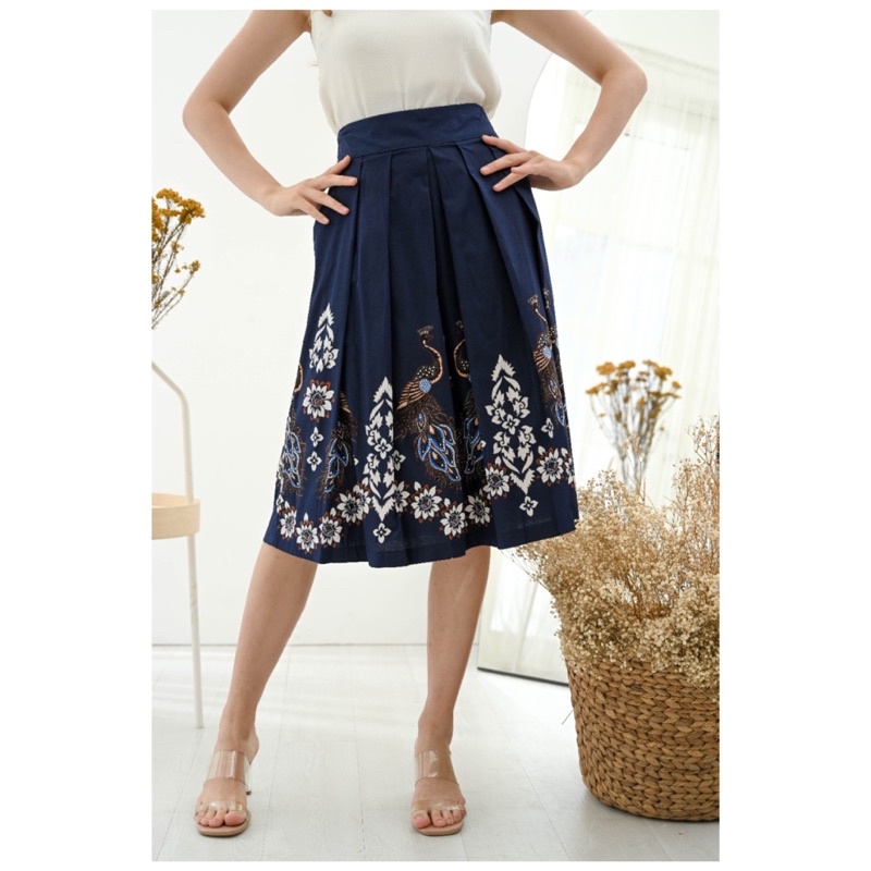 Rok Batik Warna Navy / Batik Modern / Seragam Batik / Rok Pendek Batik / Rok 165 JM#