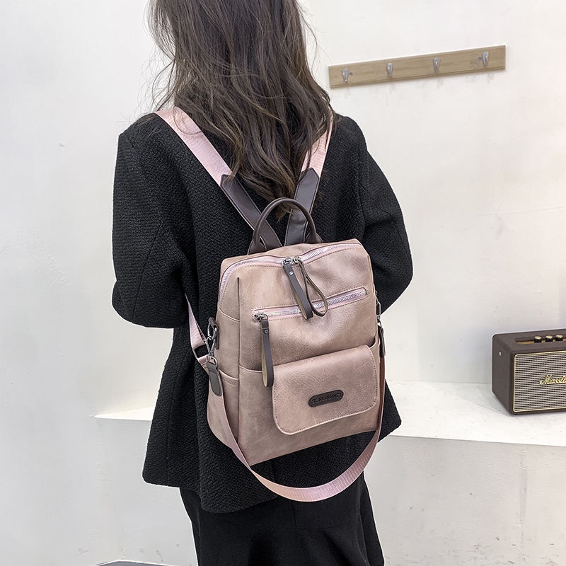 ♗₪Sera retro ransel perempuan Departemen Sen semua-pertandingan kulit lembut fashion gaya asing ransel perjalanan gaya perguruan tinggi tas sekolah mahasiswa