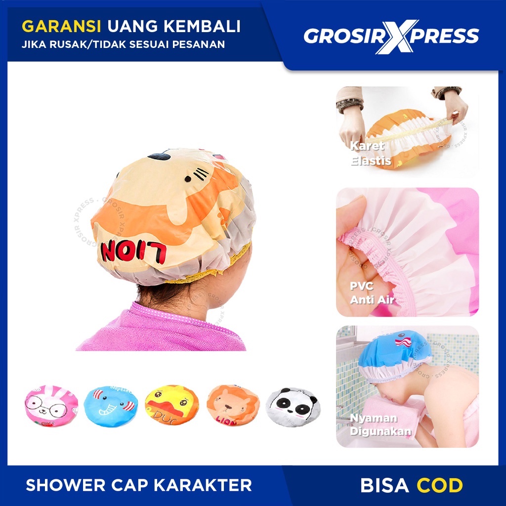 Shower Cap Penutup Kepala mandi Plastik Tutup Pelindung rambut karakter lucu anti air topi mandi waterproof