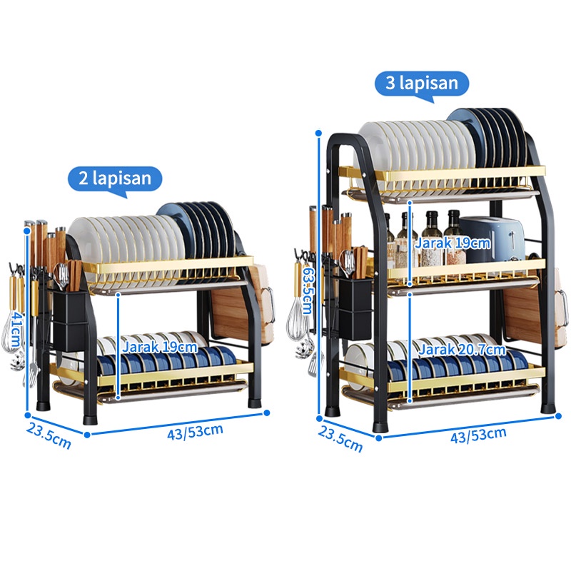 Rak Piring Stainless Dapur Rak Cuci Piring Rak Penyimpanan Piring Susun Muat Mangkuk