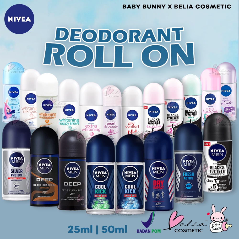 ❤ BELIA ❤ NIVEA Deodorant Roll On | 25 | 50 | Men | Women | Whitening Pearl Beauty Silk Touch Hijab | BABY BUNNY | BPOM