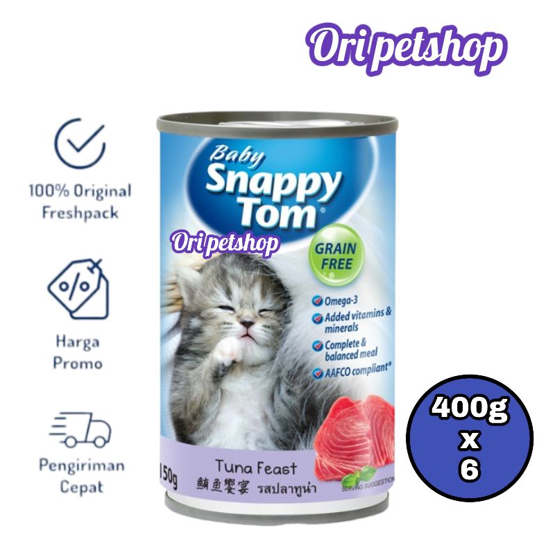 (6 x) Snappy Tom Kaleng Baby Kitten Tuna Makanan Basah Kucing 400g