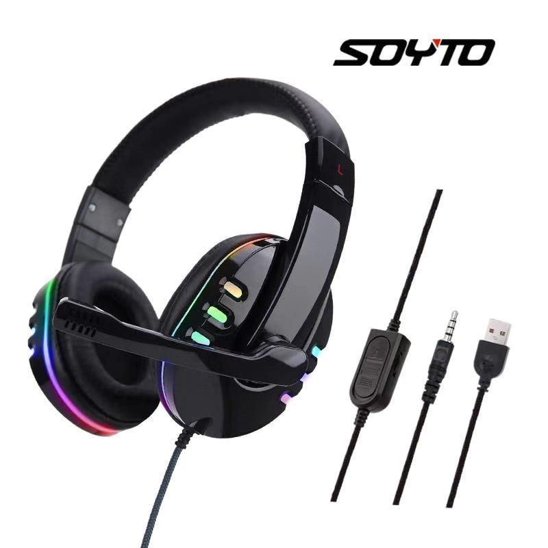 HEADSET GAMING LED SOYTO SY733 RGB/HEADSET GAMING LED + MICROPHONE /KABEL JACK 3.5mm