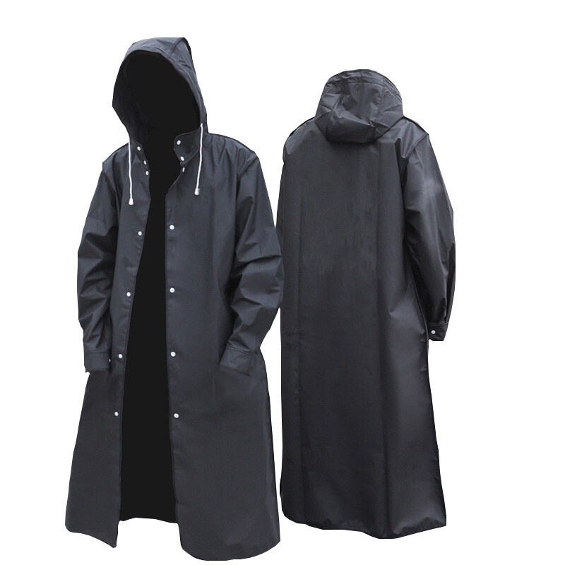 Jas Hujan Ponco Hoodie HITAM Bahan EVA Tebal Anti Slip Lengan Panjang Dewasa Pria Laki Laki Wanita Perempuan Portable Raincoat Rain Coat