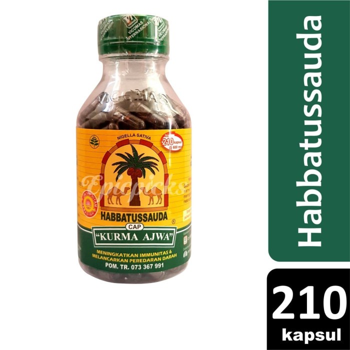 Habbatussauda Cap Kurma Ajwa Isi 210 Kapsul / Habatusauda herbal keseh