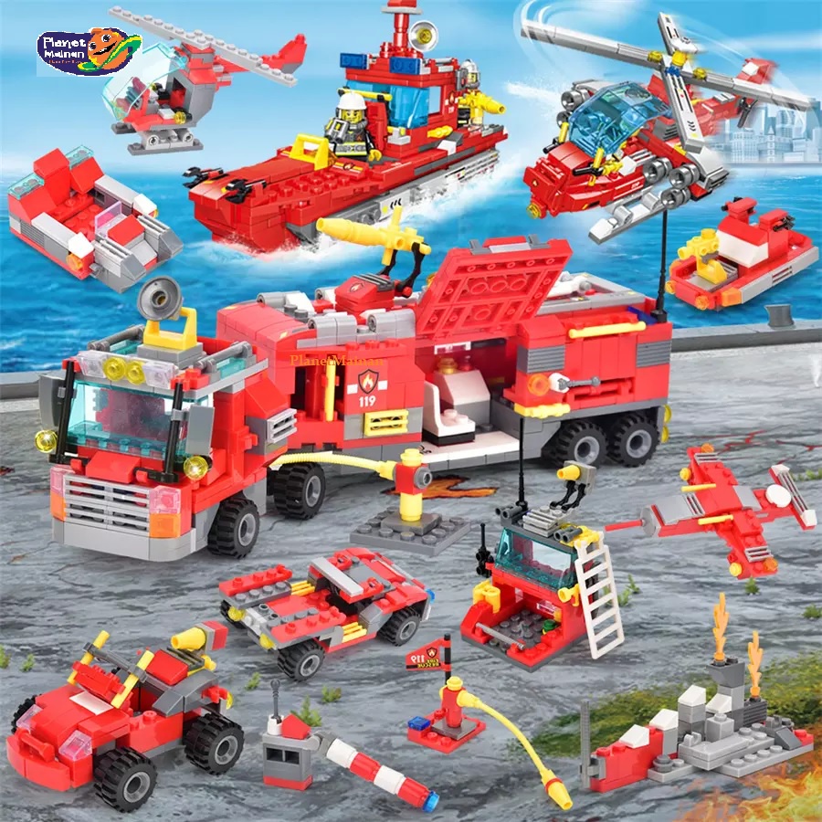 BRICK TRUK COMPATIBLE PEMADAM KEBAKARAN 6758 KW CITY URGENT FIRE RESCUE LADDER TRUCK MAINAN EDUKASI