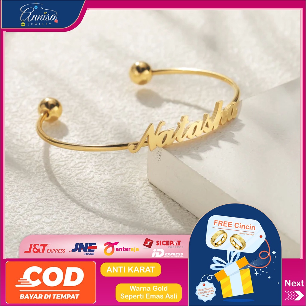 Gelang Nama Anak/Dewasa Free Cincin Titanium   Anti Karat gold/silver