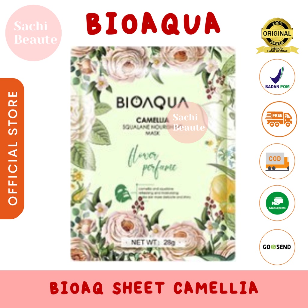 BIOAQUA Sheet Mask Masker Wajah Flowers Series 28g Hydrating Essence Face Mask Brightening dan Anti Acne - Camellia