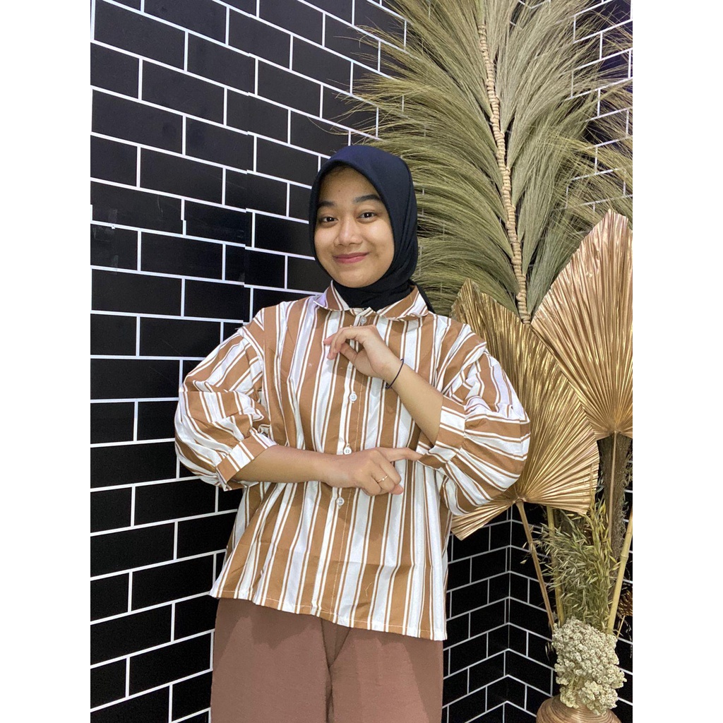 Lolly Stripe Oversize Jumbo  Shirt | Baju Wanita Terbaru