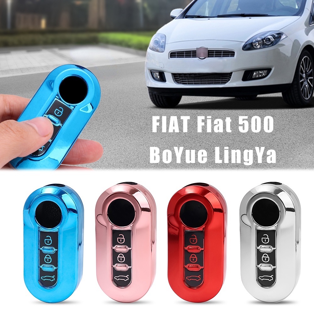 Casing Kunci Mobil Warna Merah Biru Silver Gold Pink Untuk Fiat 500 Bo Yue Ling Ya